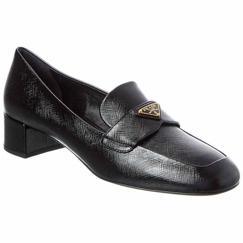 Prada Black Leather Loafers with Gold Accent - Picture 3 of 8